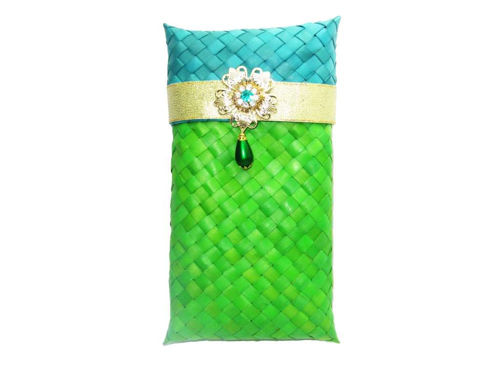 Weaved Blue & Green Gift Pouch - Click Image to Close