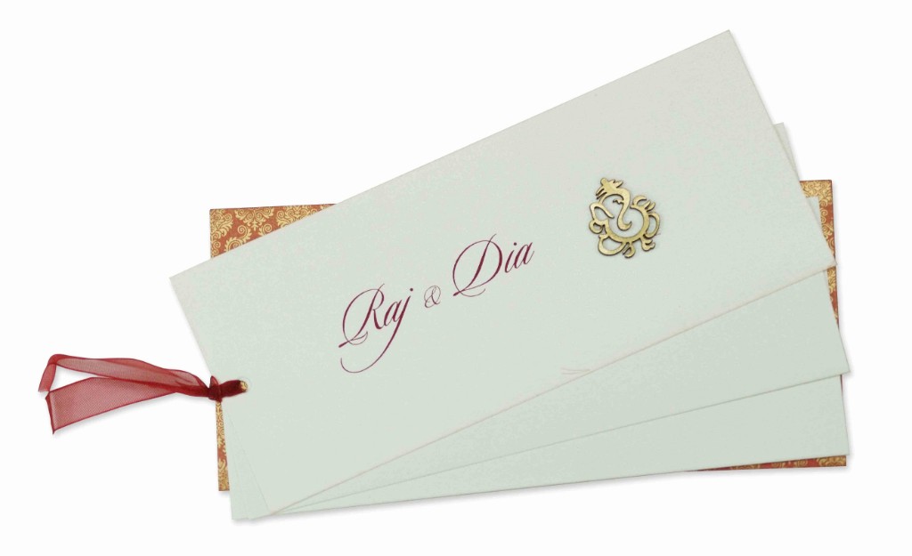 Royal red wedding invite with laser cut Ganesha & pull out inserts - Click Image to Close