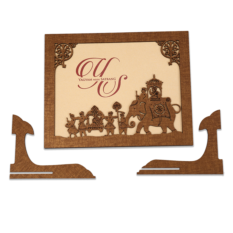 Wedding card in laser cut photo frame style with a baraat design - Click Image to Close