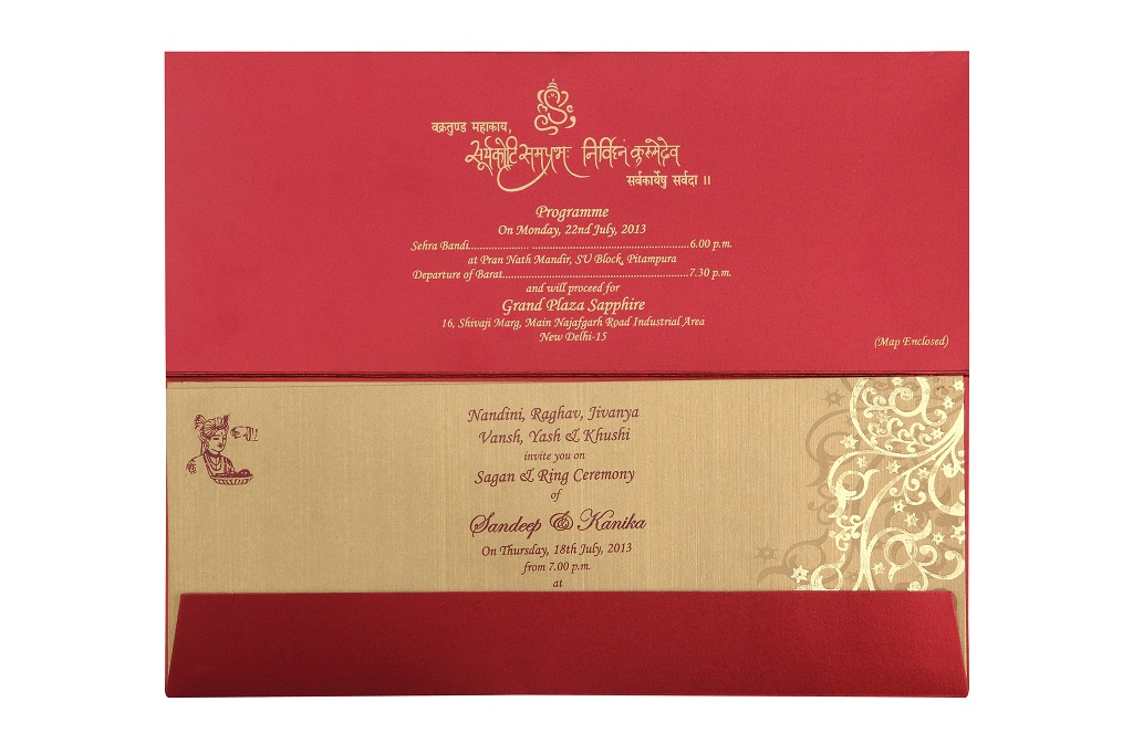 Wedding Card in Vibrant Red and Golden Colour - Click Image to Close