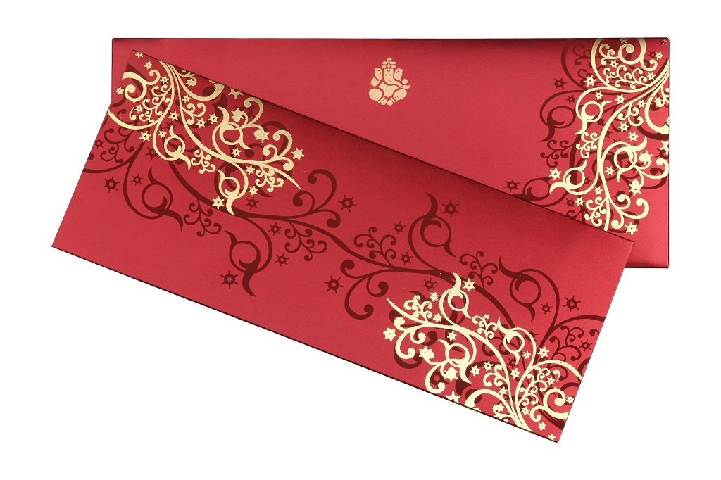 Wedding Card in Vibrant Red and Golden Colour