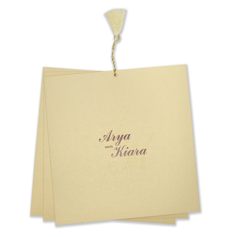 Wedding card with a decorated square frame in biscuit colour - Click Image to Close