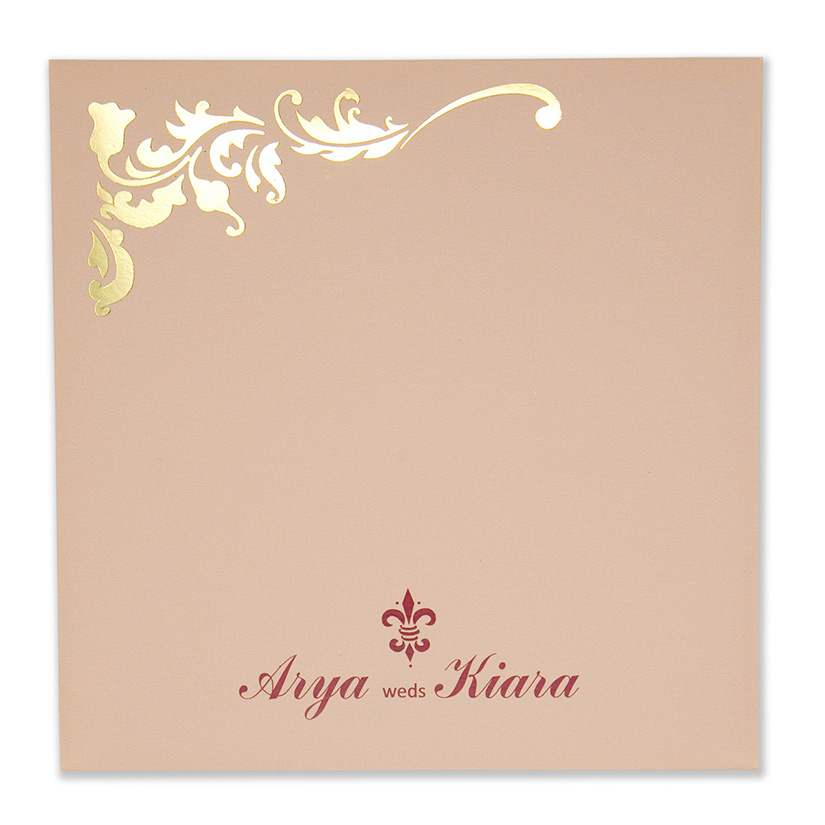 Wedding card with a decorated square frame in dusty pink colour - Click Image to Close