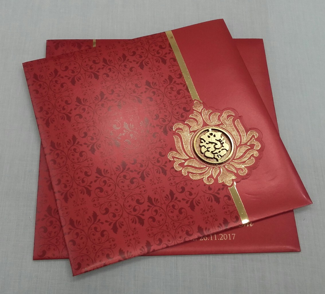 Red and Golden invite with laser cut Ganesha