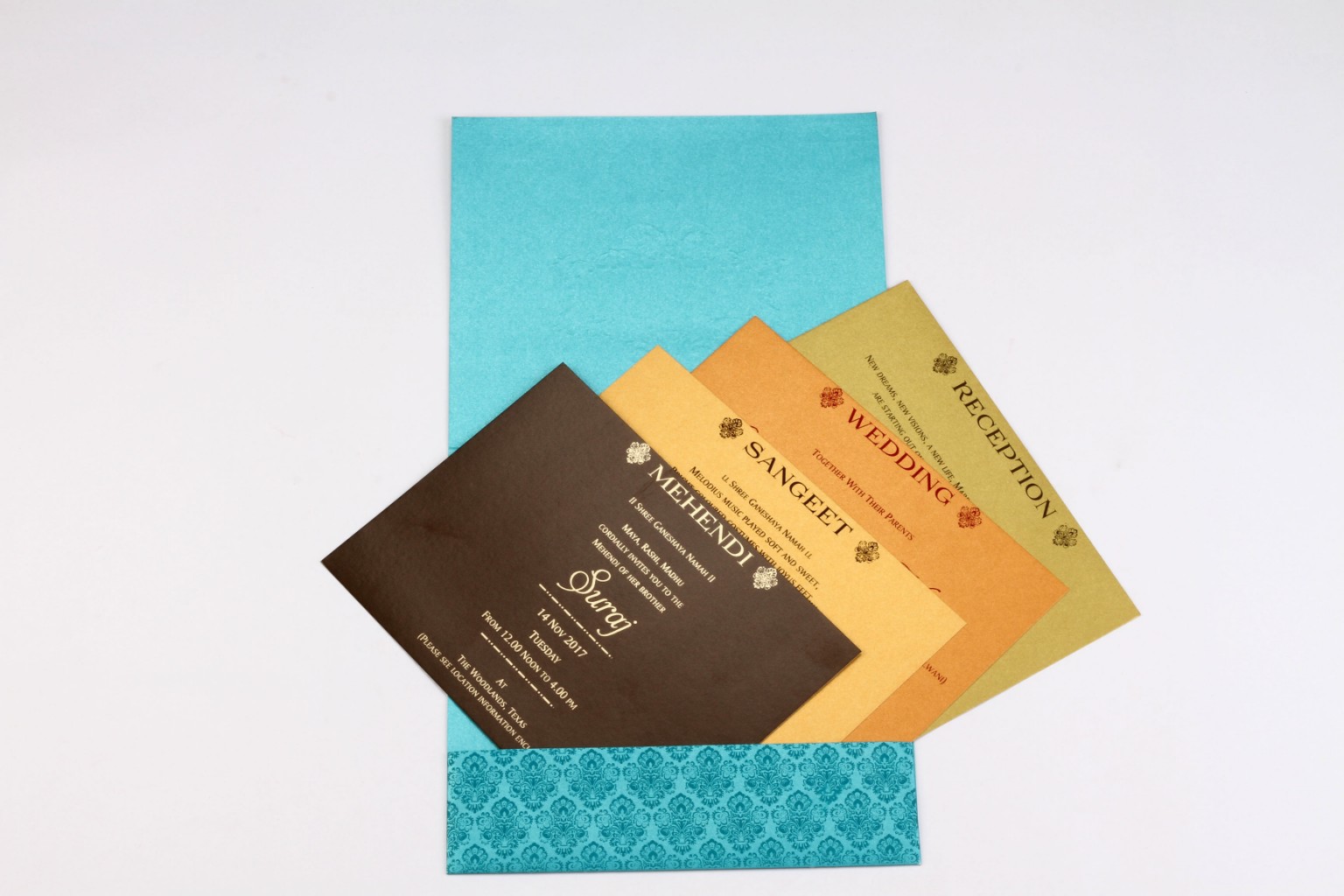 Wedding card in Blue & golden with multicolour inserts - Click Image to Close