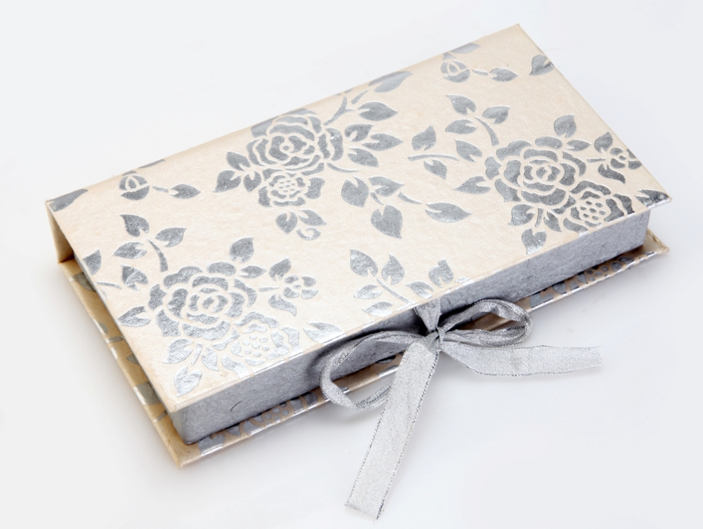 Wedding Cash Box in Elegant Fawn and Silver Grey Floral