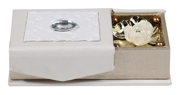 Wedding Favor Shagun Box in White and Golden with Rose Design - Click Image to Close