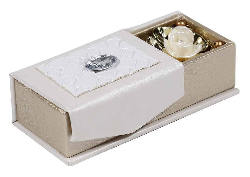 Wedding Favor Shagun Box in White and Golden with Rose Design - Click Image to Close