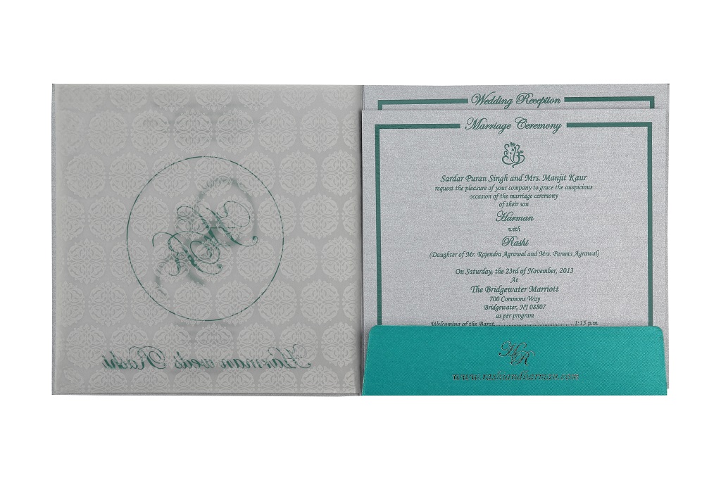 Wedding Invitation Card in Royal Aquamarine and Silver Colour - Click Image to Close