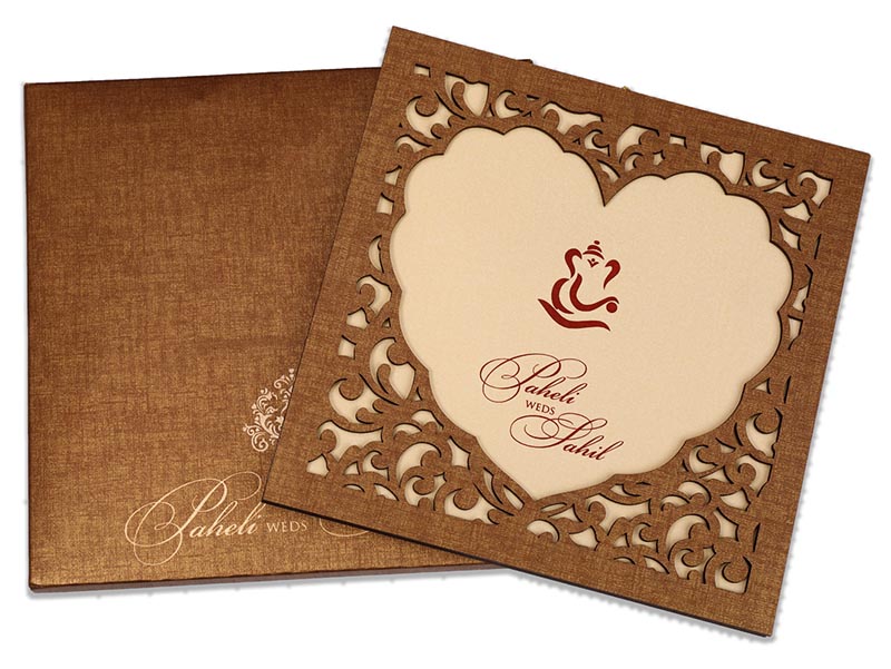 Wedding invitation in laser cut photo frame style with a heart design - Click Image to Close