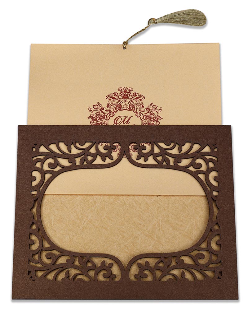 Wedding invitation in laser cut photo frame style with floral motifs - Click Image to Close