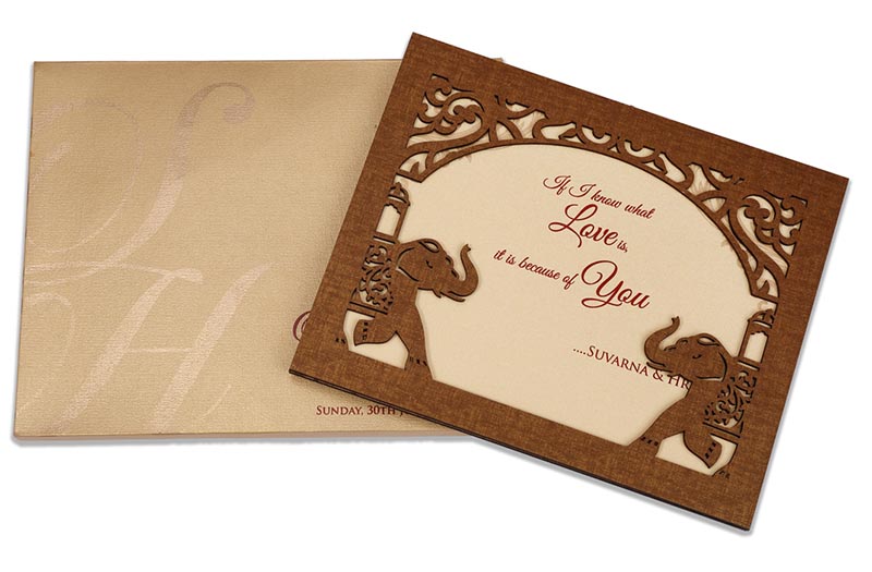 Wedding invitation in laser cut photo frame style with royal elephants - Click Image to Close