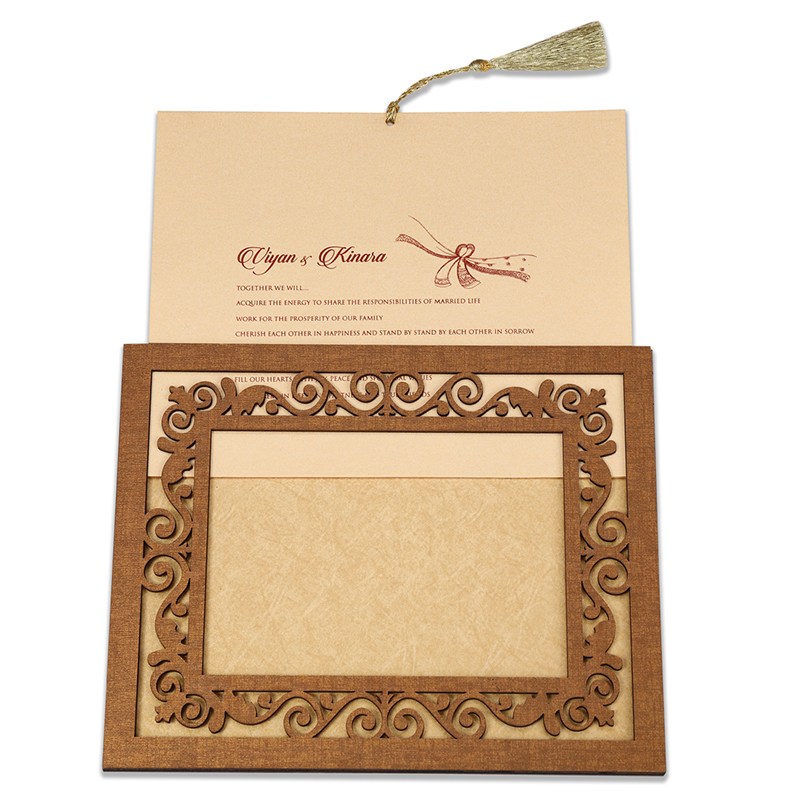 Wedding invitation in laser cut photo frame with floral design - Click Image to Close