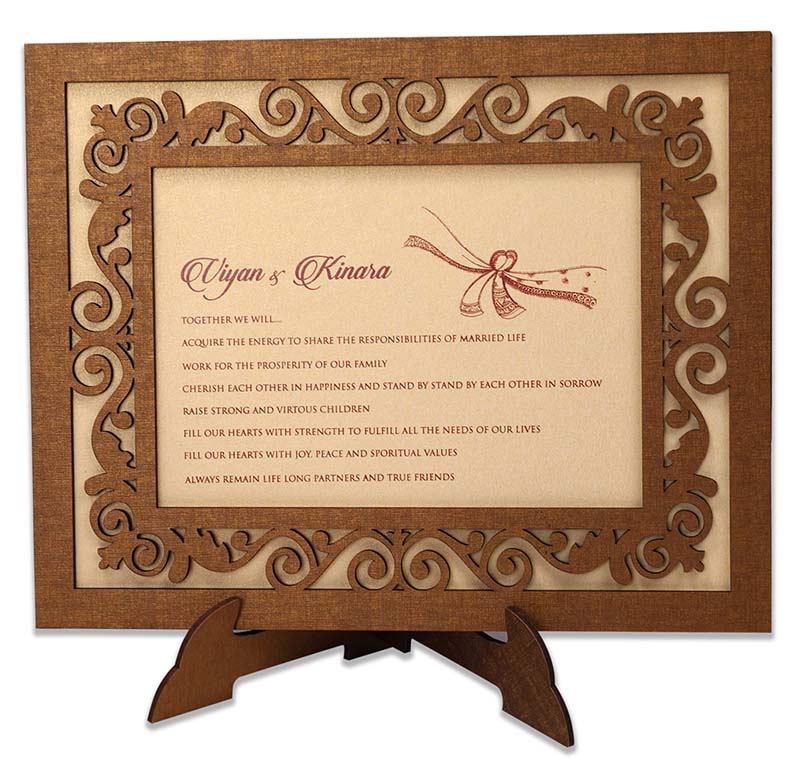 Wedding invitation in laser cut photo frame with floral design