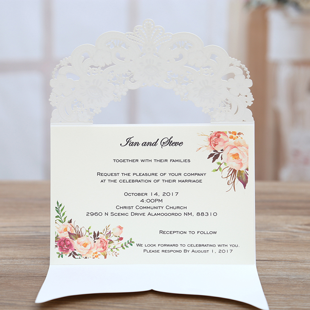 Wedding Invitations with Blue Floral Laser Cut Designs - Click Image to Close
