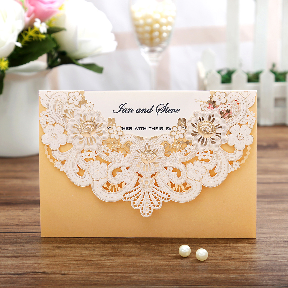 Wedding Invitations with White Floral Laser Cut Designs