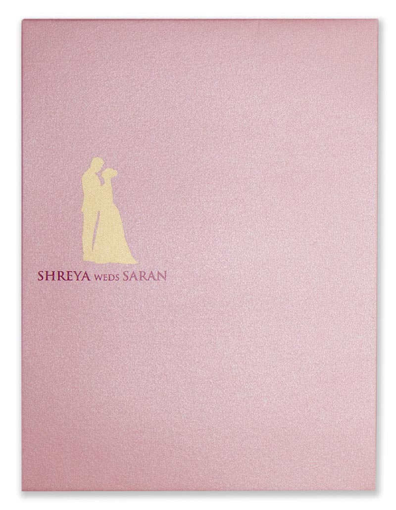 Wedding invite with a laser cut pocket in pastel pink roses - Click Image to Close