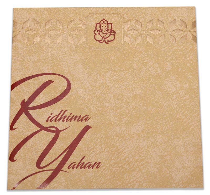 Wedding Invite with laser cut & embossed Geometric pattern in Brown - Click Image to Close