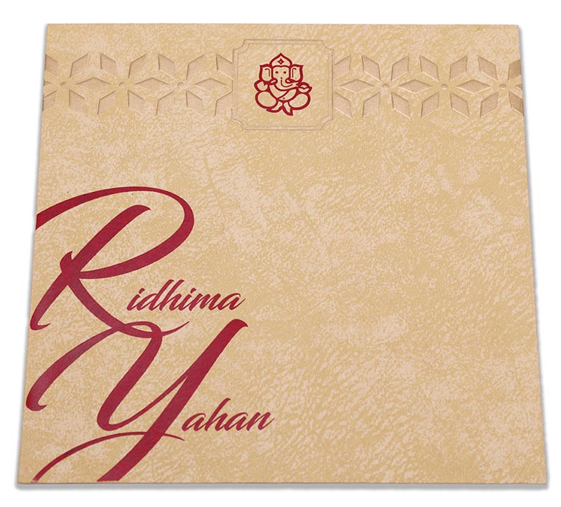 Wedding Invite with laser cut & embossed Geometric pattern in red - Click Image to Close