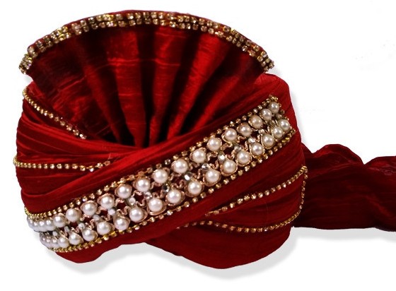 Turban in Red silk decorated with stones and Pearls for Groom - Click Image to Close