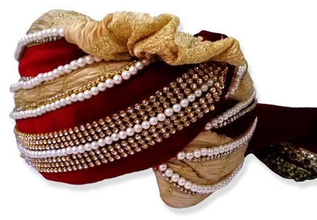 Grooms Turban in Red & Cream color based in Silk and Velvet - Click Image to Close