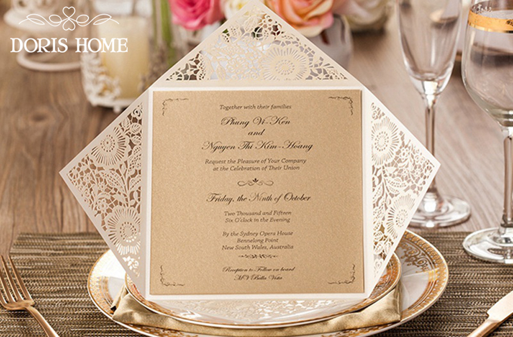 White Floral Vintage Laser cut Engagement Wedding Invitation - Click Image to Close
