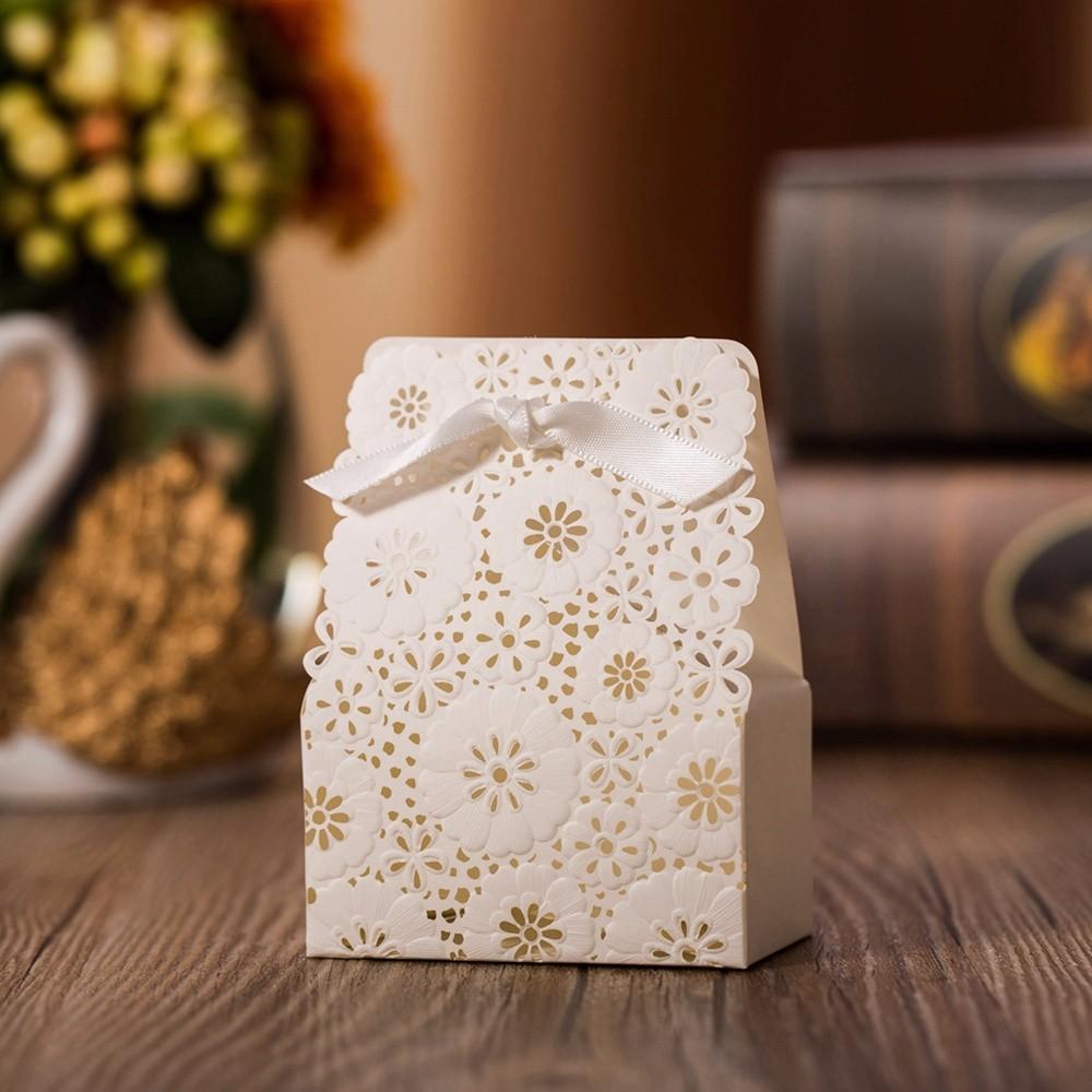 White Flower Laser Cut Engagement and Wedding Favor Boxes - Click Image to Close