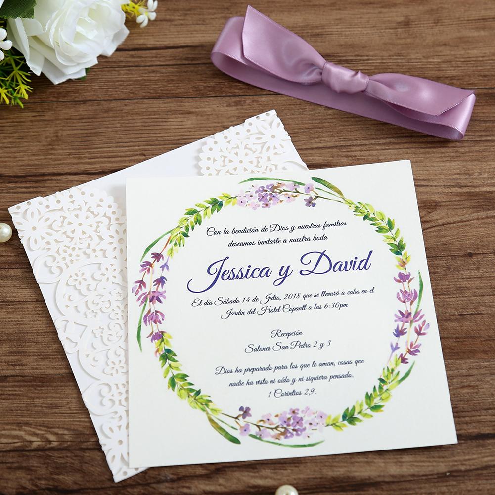 White gatefold laser cut engagement and weddding invitation card with pink ribbon - Click Image to Close