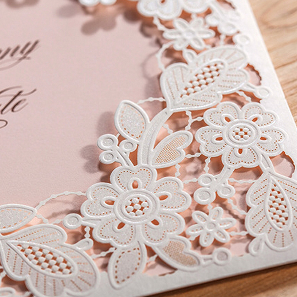 White Square Floral Vintage Laser Cut Wedding Invitation - Click Image to Close