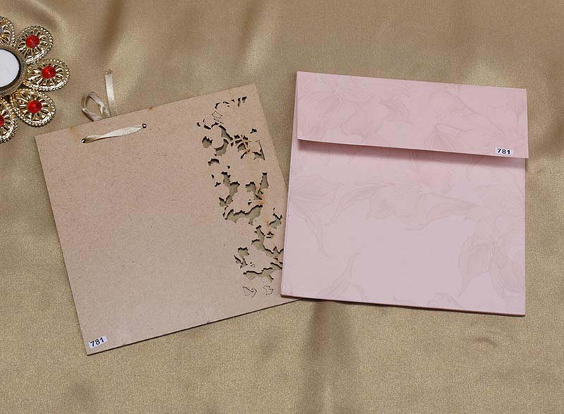 Wooden Floral Indian Wedding Invitation in Light Pink Colour - Click Image to Close