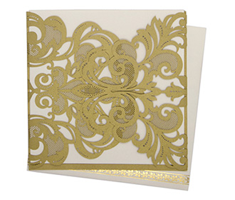 Laser cut gate fold wedding invitation in golden colour