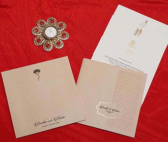 Laser cut Indian wedding Invitation in Beige colour