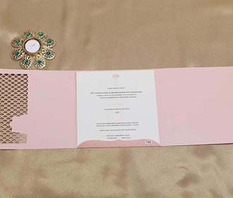Laser cut Indian wedding Invitation in Peach colour