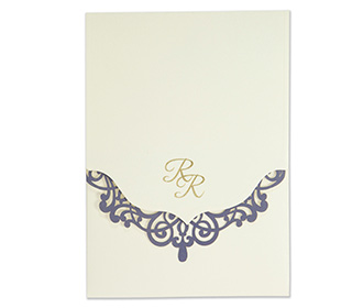 Laser cut invitation card in Ivory and Blue