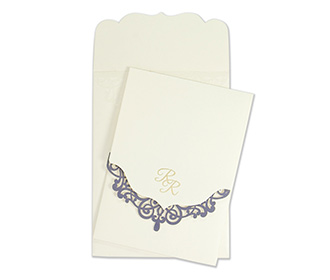 Laser cut invitation card in Ivory and Blue