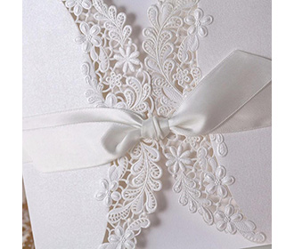 Laser cut Ivory White Florla Wedding Invitation with Bowknot