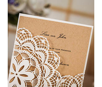 Laser cut wedding invitation with intricate flower mesh design