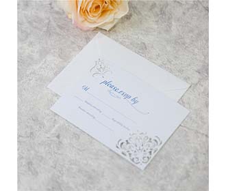 Laser cut wedding invite in combination of silver glitter and navy with RSVP