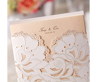 Lasercut floral wedding invitation card with single insert