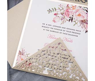 Laurel Leaf Swirls Designer Laser Cut Wedding Invitation cards
