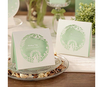 Light Green Spring Laser Cut Wedding invitation Cards with Bride & Groom