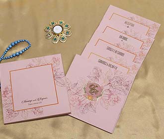 Light Pink Colour Indian Wedding Invitation with Leaf Designs