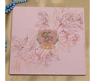 Light Pink Colour Indian Wedding Invitation with Leaf Designs