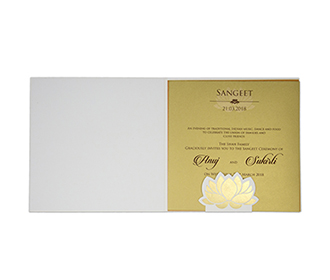 Lotus design multifaith Indian wedding card in Ivory & golden