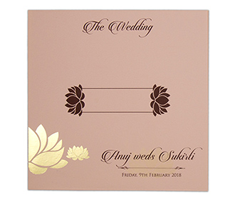 Lotus design multifaith Indian wedding card in rose blush & golden