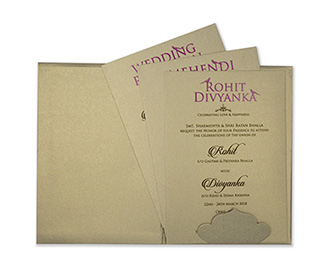 Lotus themed royal Indian wedding invitation in golden