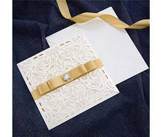 Luxurious Lace Wedding Invitation & RSVP set with Golden Ribbon