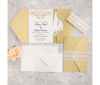 Luxurious Metallic Gold Colour Pocket Wedding Invitation