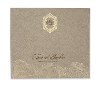 Marble print light brown hindu indian wedding invitation