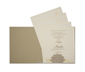 Marble print light brown hindu indian wedding invitation